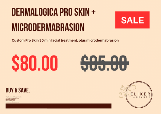 Dermalogica Pro Skin + microdermabrasion. Custom (30 min) facial treatment, plus microdermabrasion.